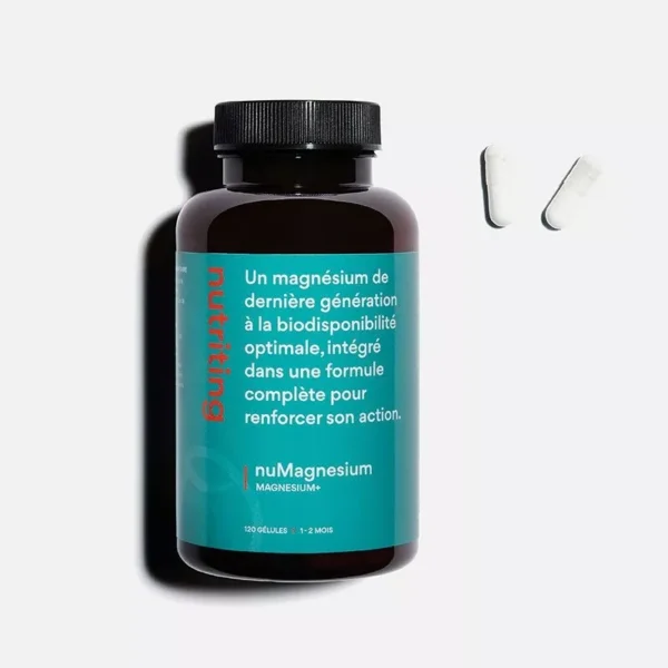 Magnésium bisglycinate avec Vitamine B6 120 gélules - Nutriting, complément naturel pour bien-être et vitalité.