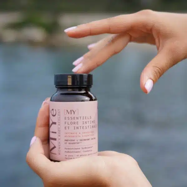 Probiotique flore intime et intestinale MiYé gélules gastro-résistantes pour femme Complément alimentaire naturel équilibre vaginal et digestif souches brevetées SynbAEctive Pilulier flore intime MiYé 60 gélules vegan fabriqué en France ZénuRare