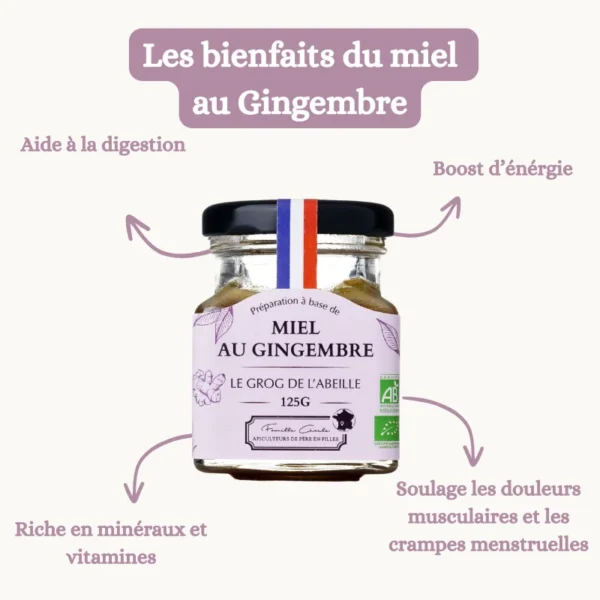 Miel français au gingembre 125g - bienfaits pour le bien-être et la vitalité