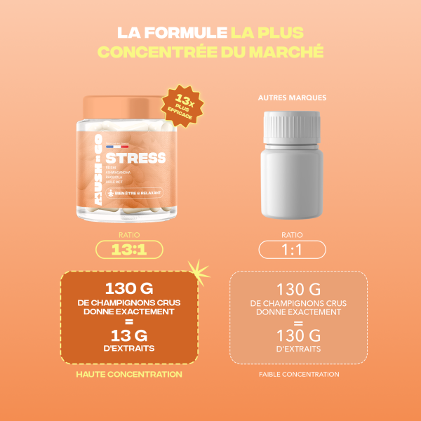 Anti-stress rieshi ashwagandha rhodiola huile mct - MushNgo, complément naturel pour bien-être et relaxation.