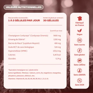 Energie cordyceps maca ginseng de sibérie huile mct - MushNgo, complément naturel pour énergie et libido